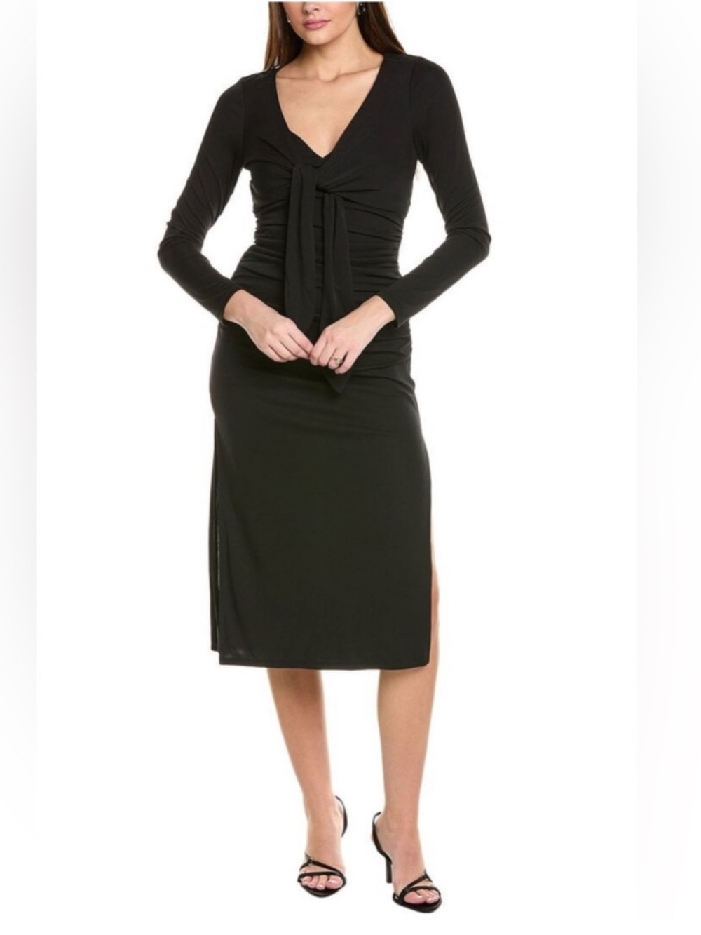 Cinq a Sept Brenna Ruched‎ Midi Long Sleeve Black Dress NWOT size 0